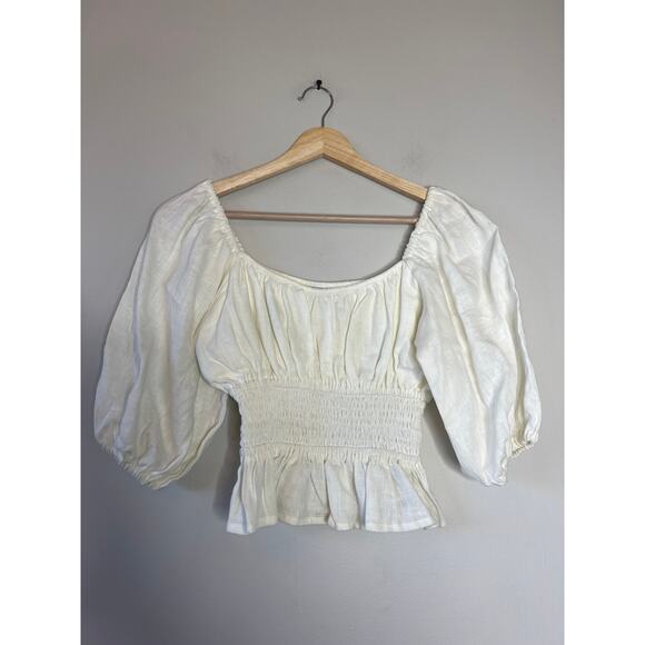 NEW Faithfull The Brand Puff Sleeves Elastic Cuff Kinsley Top Plain White Size:4 - Picture 2 of 7
